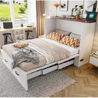 STILVORA Klappbed 140 x 200 cm - Opklapbed Met Stauraum En Europese Stopcontact - Metaal Hout - Wit - Zonder Matras
