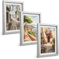 Tulup 4-Delige Schilderij Set - Schilderachtige straatjes met huizen en potplanten. - 20 x 30 cm - Wanddecoratie - Moderne Interieurdecoratie - Stijlvolle Muurdecoratie