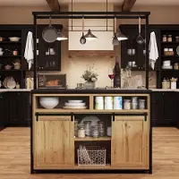 HAUSS SPOLE Keukenkast - Met Werkblad, Stopcontact En Hangrek - Opbergkast Voor Keuken En Eetkamer - MDF En Metaal - 107x62x183 Cm - Houtlook