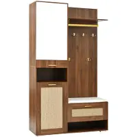 Happiq Wardrobe Set - Garderobeset met Spiegel, Kapstokhaken, Schoenenkast - Modern Design met LED Verlichting 16 Kleuren, Donker Hout