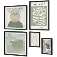 Coloray 5-Delige Schilderij Set - Stijlvolle Abstracte Composities Met Plantmotieven - 50 x 50 cm, 20 x 30 cm En 40 x 60 cm - Decoratieve Schilderijen - Wanddecoratie - Hal