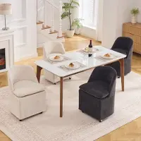 HAUSS SPOLE Eetkamerstoel - Set Van 2 - 360 Graden Draaibaar Met Wielen En Afneembare Hoes - Voor Eetkamer En Kaptafel - Chenille Grijs