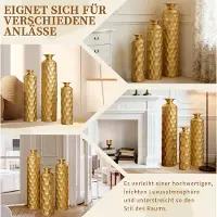 HAUSS SPOLE Vaas – 3-Delige Set Met Honingraatpatroon – 50/65/85 cm – Metaal – Goud – Voor Woonkamer, Hal en Entree