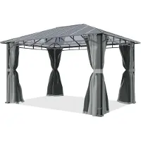 TOOLPORT Tuinpaviljoen 3x4 m, aluminium, polycarbonaat dak ca. 8 mm, grijs - met zijwanden en muggennetten