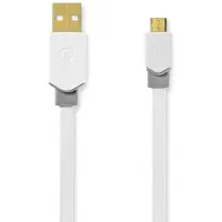 Nedis USB-kabel | USB 2.0 | USB-A-stekker | USB Micro-B-stekker | 480 Mbps | verguld | 1,00 m | plat | PVC | wit | verpakking met venster