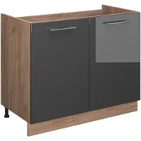 Vicco Wastafelkast Fame-Line, Antraciet Hoogglans/Goudkleurig Eiken, 100 cm zonder werkblad