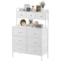 Sonstiges Commode met 9 lades, wit metalen frame, houten blad en stoffen lades, afmetingen 85x35x130 cm
