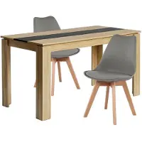 Sonstiges Eetset: Eettafel met 2 stoelen, rechthoekig, eikenhout/zwart, 140 cm, grijs