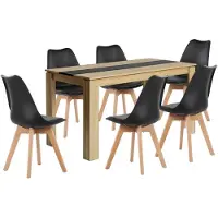 Sonstiges Eetset: Tafel met 6 stoelen, rechthoekig, eikenhout/zwart, 140 cm