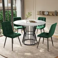 Sonstiges Eetset bestaande uit een eettafel met 4 stoelen, rond, afmetingen 100x100x75 cm, wit/groen, fluweel, metalen poten
