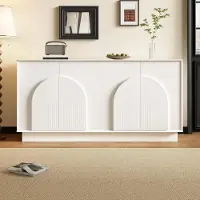 Sonstiges Dressoir met 4 deuren, commode met gebogen deurpanelen, 160 cm, wit, mat oppervlak