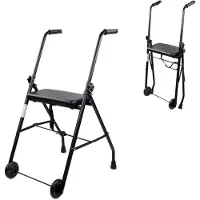 ALLVIA Rollator Lichtgewicht en Opvouwbaar - Rollator Lichtgewicht - Rollators Binnen en Buiten - met Stoel en 2 Wielen - Lichtgewicht, Duurzaam, Staal - Zwart - 74cm x 52cm x 16cm