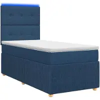 vidaXL LED boxspringbed met matras, blauw, 90 x 190 cm, gestoffeerd