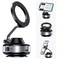 Fokelyi Telefoonhouders Auto - Elektrische Vacuüm Zuignap Met N52 Sterke Magneet - 360° Drie-assige Opvouwbare GSM Houder Auto - Dubbele Magnetische Ring - Geschikt Voor Voorruit