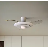 Mantra-Iluminacion LED plafondventilator Kyoto, wit, DC, stil, CCT, 106 cm dimbaar, wit / opaal, Woon-/ Eetkamer, metaal, Modern