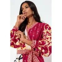 MSN Collection Gedrukte Maxi Jurk met Ceintuur