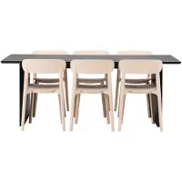 Ebuy24 Vail eethoek eettafel zwart 6 stoelen kunststof beige.