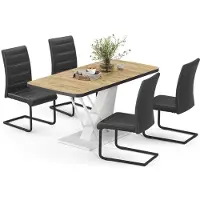 Vicco Eettafel set Fenaro Goudkleurig Eiken/Wit 120 x 80 cm met 4 eetkamerstoelen, zwart, Model 62992