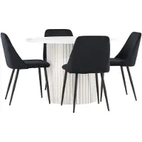 Ebuy24 Härön eethoek eettafel wit 4 stoelen velours zwart.