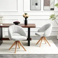 STILVORA Eetkamerstoel Set van 2 - 360 Graden Draaibaar Met Armleuningen En Open Rug - Voor Eetkamer En Woonkamer - Velvet Lichtgrijs Hout