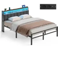 Vasagle metalen bed, 140 x 200 cm, met hoofdeinde, opbergruimte en LED-verlichting