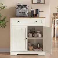 Vasagle Dressoir, Buffetkast met 4 Deuren en 2 Lades, Wit + Bruin / 72 x 40 x 80 cm (L x B x H)