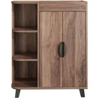 STILVORA Schoenenkast - Smal Ontwerp Met Open Vakken En Dubbele Deuren - Voor Hal En Kleine Ruimtes - Houtlook - 80x32x99 Cm - Walnoot