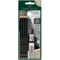 Faber-Castell grafietpotloden set - Pitt Mat - 4 stuks 2B-6B-10B-14B met toebehoren - FC-115298