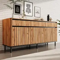 STILVORA Dressoir - MDF Opbergkast Met 3 Lades En 3 Deuren - Voor Woonkamer Eetkamer En Hal - Naturel Hout - 160x40x73 Cm