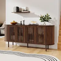 STILVORA Dressoir - Met Vier Schuifdeuren En Verstelbare Planken - Voor Woonkamer, Eetkamer En Hal - MDF En Metaal - 160x40x70 Cm - Walnoot