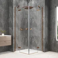 Polysan Globe vierkante douchecabine 100x100cm hoekinstap helder glas koper mat