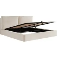 STILVORA Gestoffeerd Bed 180x200 cm – Hydraulisch Opbergbed Met Lattenbodem – Hoog Hoofdbord – Voor Volwassenen – Cordstof – Beige – Zonder Matras