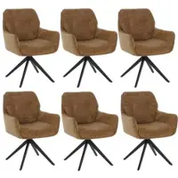 Mendler Set van 6 eetkamerstoelen HWC-Q37, draaibare keukelstoel met automatische terugdraaimechanisme, stof (680g/m²) chenille, metaal, mosterdgeel
