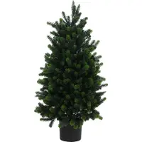 Mendler Kerstboom HWC-R29, decoratieve boom, kunstboom, kunstplant, kunstmatige dennenboom, geschikt voor buiten, polyethyleen, 90 cm