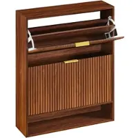 STILVORA Schoenenkast - Smal Design Met Verstelbare Legplanken En Kippschutz - Voor Hal En Entree - Walnoot - 80x24x102 Cm