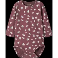 Name it BABY gebloemde romper - donkerrood Meisjes Stretchkatoen Ronde hals - maat 50