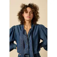 Sissy-Boy Donkerblauwe denim blouse met strik | Maat: L