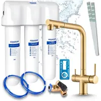 ARI 3-wegs keukenkraan Venom, messing, uittrekbare spoelkraan. Inclusief Aquaphor waterfiltersysteem, onderbouwmodel