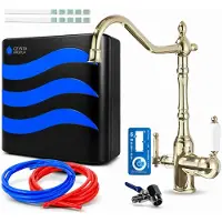 ARI Czysta Kropla 5-traps ultrafiltratiesysteem met Retro 2 driewegs keukenkraan, goudkleurig, onderbouw waterfilter met UF-membraan