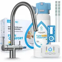 ARI 3-wegs keukenkraan Slender, grafietkleur, uittrekbare spoelkraan. Inclusief Dafi D1 waterfiltersysteem, onderbouwmodel