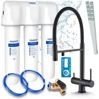 ARI 3-wegs keukenkraan Highflex, mat zwart, uittrekbare kraan, inclusief Aquaphor Kristall A waterfiltersysteem