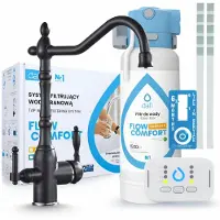 ARI Dafi Flow Comfort waterfiltersysteem met Retro 2 driewegkeukenmengkraan, zwart, onderbouw waterontharder, 4,3 liter per minuut