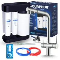 ARI 3-wegs keukenkraan Venom, roestvrij staal, uittrekbare kraan. Inclusief Aquaphor waterfiltersysteem, onderbouwmodel