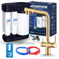 ARI 3-wegs keukenkraan Venom, messing, uittrekbare spoelkraan. Inclusief Aquaphor waterfiltersysteem, onderbouwmodel