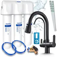ARI 3-wegs keukenkraan Nordic, mat zwart, uittrekbare kraan, inclusief Aquaphor Kristall A waterfiltersysteem