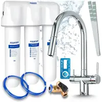 ARI 3-wegs keukenkraan Slender, chroom, uittrekbare spoelkraan. Inclusief Aquaphor waterfiltersysteem en onderbouwinstallatie