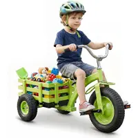 Costway Driewieler voor kinderen, kinderfiets tot 91 kg met verstelbare zitting, schokabsorberende rubberbanden, pedalen en aanhanger, driewieler voor kinderen vanaf 3 jaar