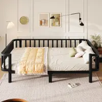 Flieks kinderbed 140x200 cm met valbeveiliging, slaapbank met metalen bedframe en lattenbodem, tienerbed, tweepersoonsbed, dagbed van staal, zwart