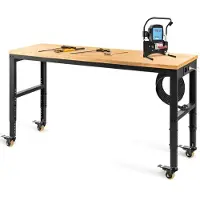 OEM Hoge, verstelbare werkbank – 122 x 51 cm – Praktische werktafel met wielen en stopcontact