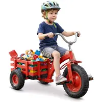 Costway Driewieler voor kinderen, kinderfiets tot 91 kg met verstelbare zitting, schokabsorberende rubberbanden, pedalen en aanhanger, driewieler voor kinderen vanaf 3 jaar